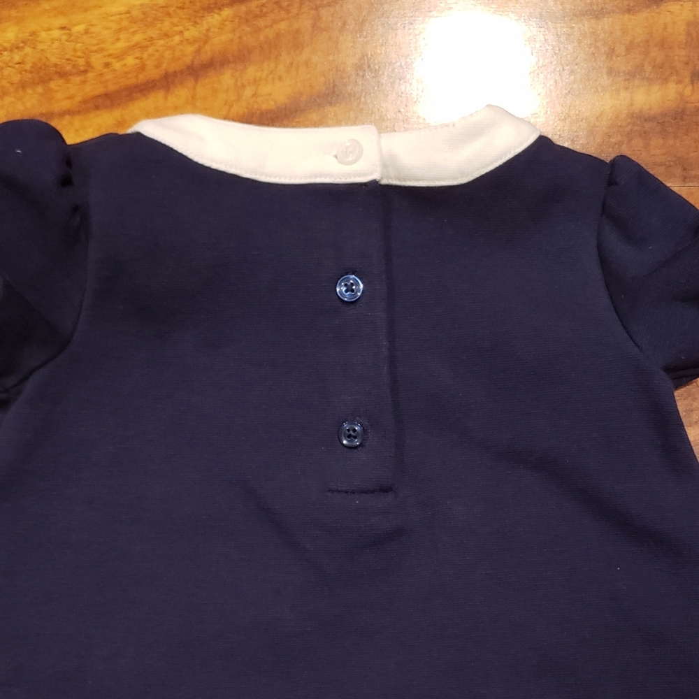 Janie and Jack EUC 12-18 months navy blue and white ponte dress w/ diaper cover - Picture 6 of 8